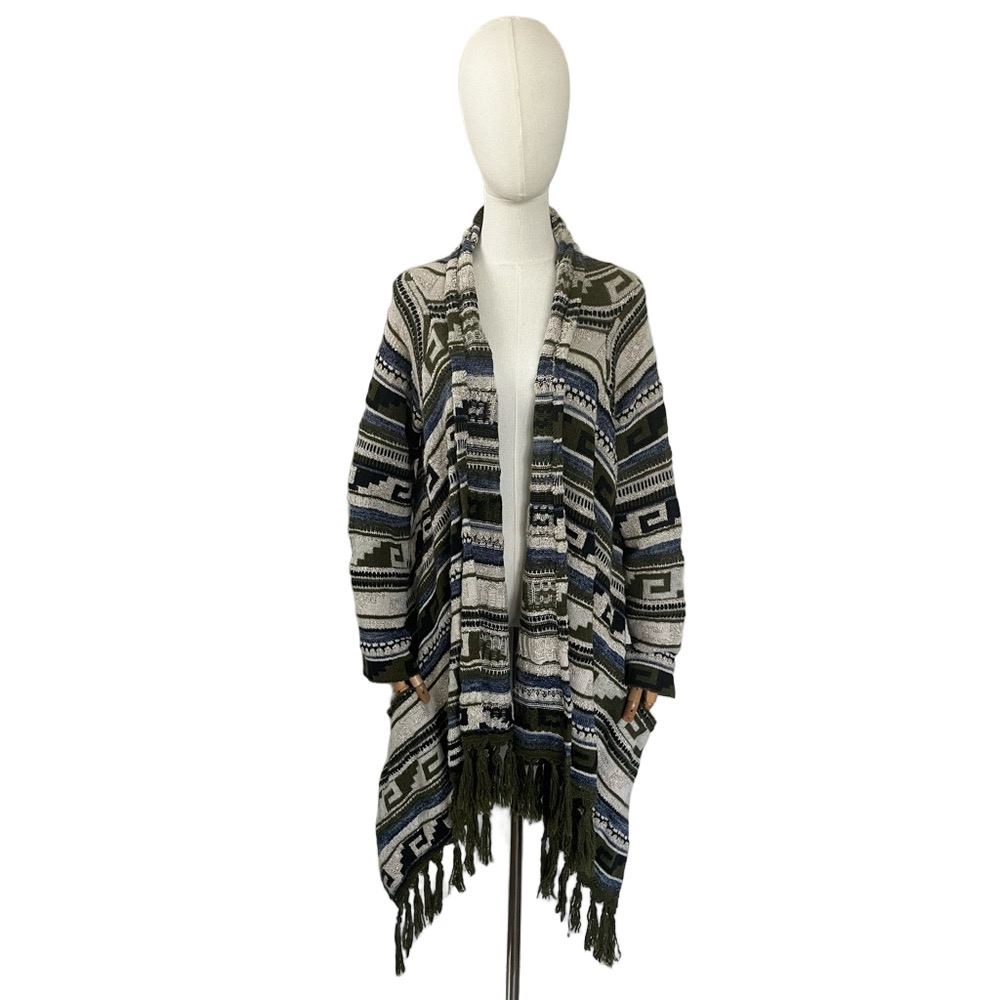 J. Jill Wool Blend Fringe Open Cardigan Sweater Boho Aztec Large - Picture 5 of 14